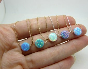 Opal necklace, Opal coin necklace, Delicate Opal necklace, Bridesmaid necklace, Sterling silver necklace, Opal jewelry