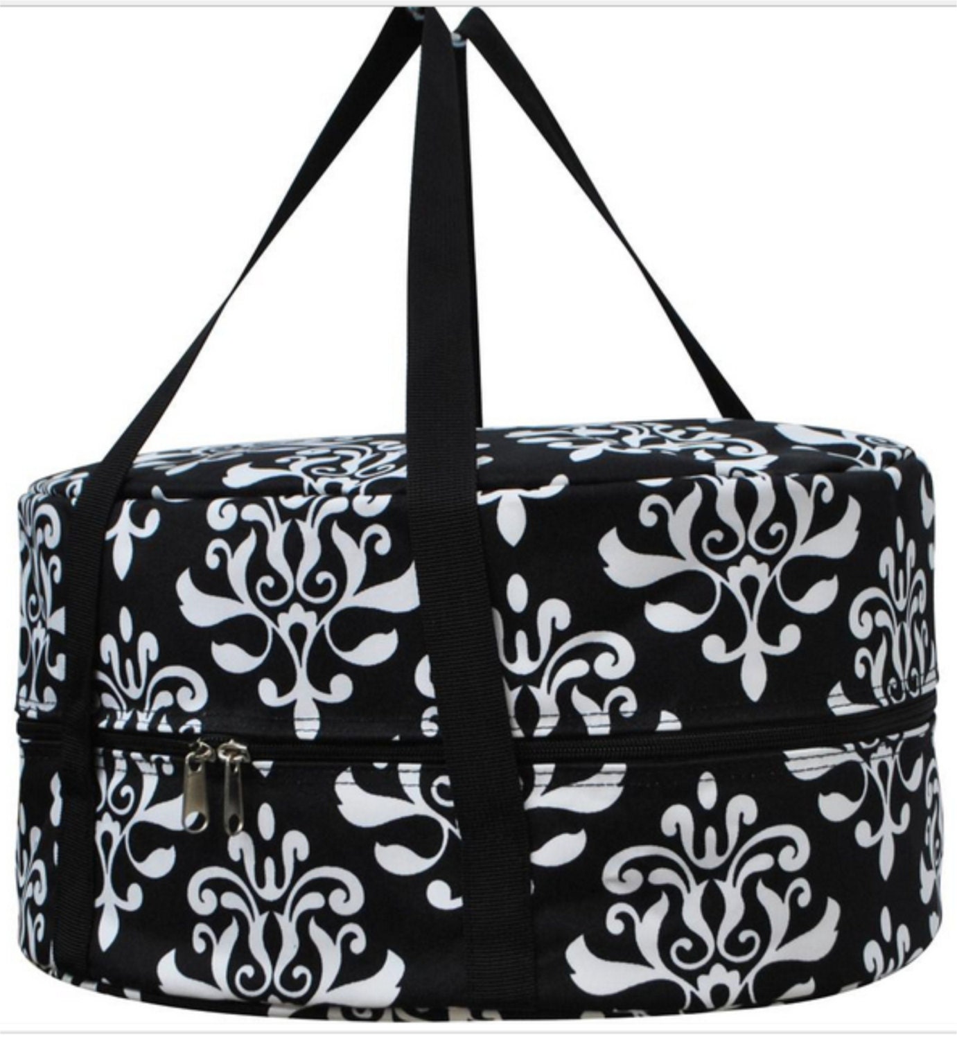 Crock Pot Carrier Monogram Black Shabby Damask Crock Pot