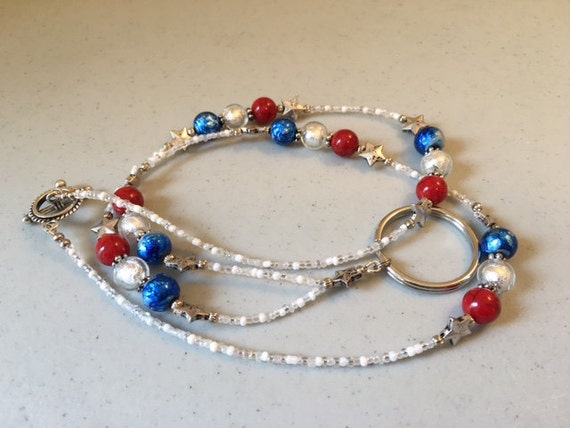 Red White and Blue Beaded Lanyard