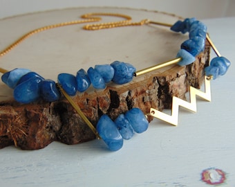 Geometric Necklace/ Blue Quartz & Gold Necklace