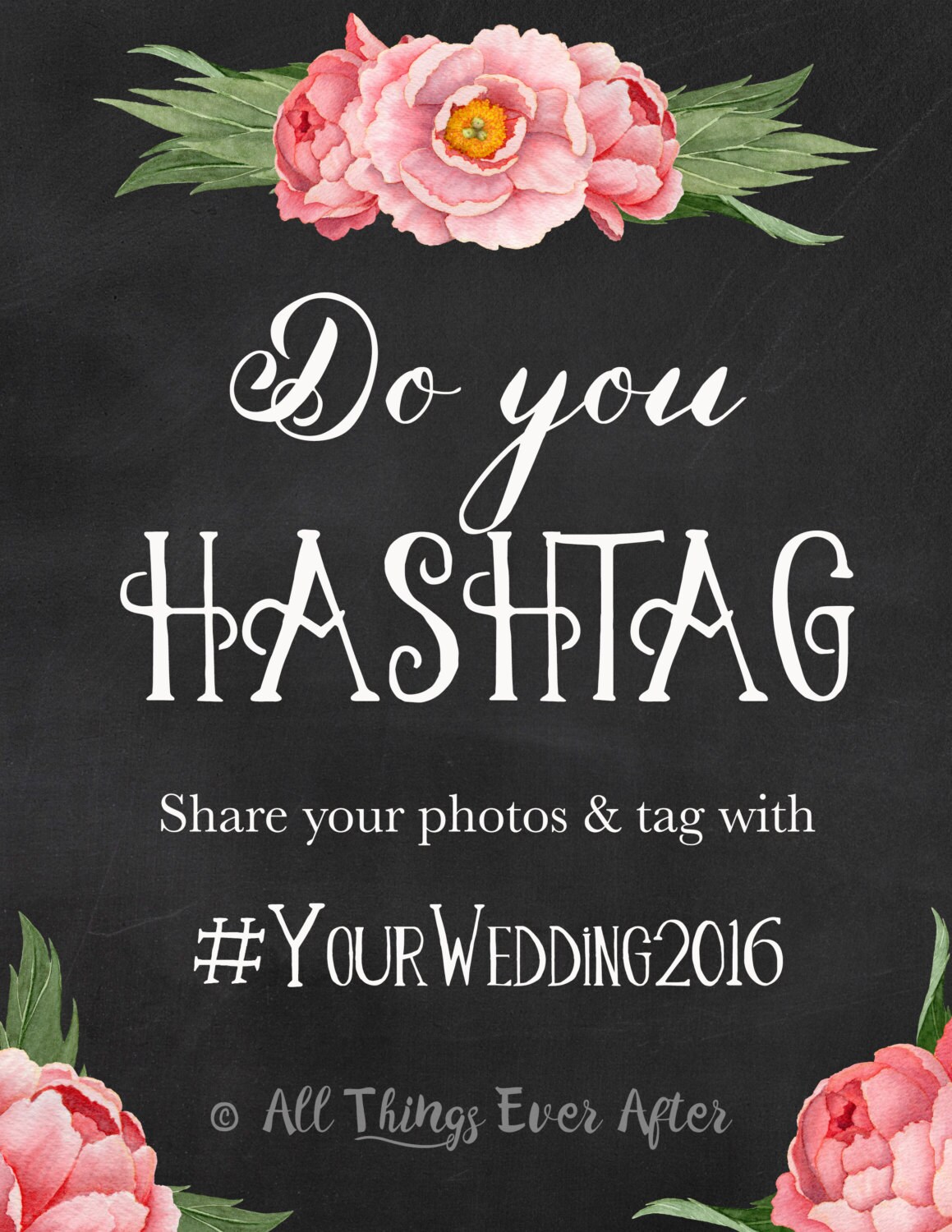 Custom Wedding Hashtag Sign Wedding Hashtag by AllThingsEverAfter