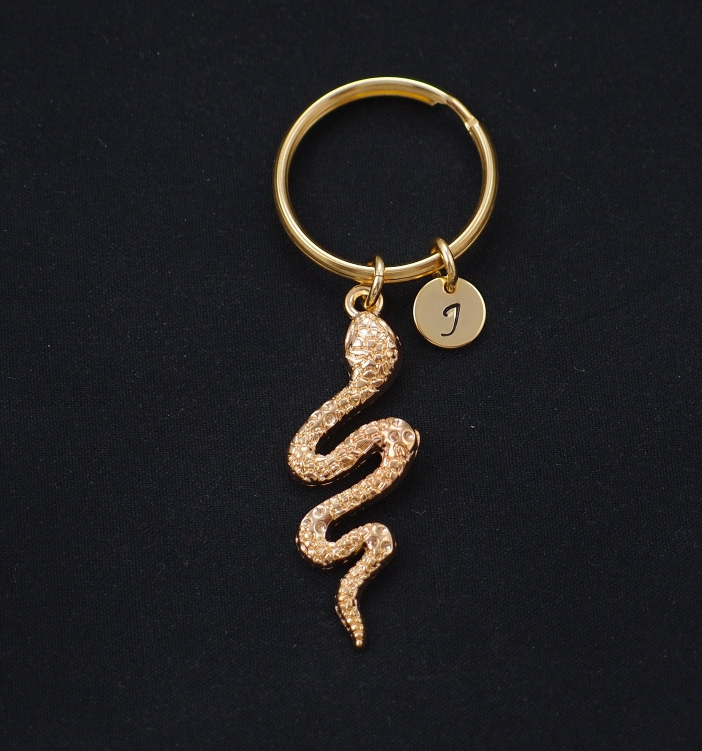 snake keychain gold filled initial keychain gold snake