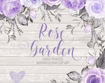 Watercolor Rose Purple clipart, watercolor flower, Purple Floral Clipart, Leaf clipart, Wedding Clip Art, wedding invitation, lavender