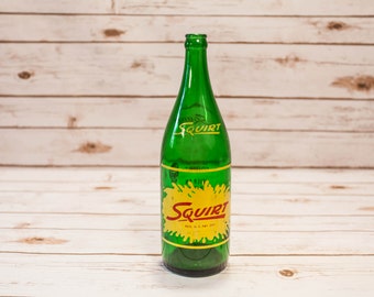 Vintage Squirt 1 Quart Soda Pop Glass Bottle Green Yellow Red ACL Glass Bottle
