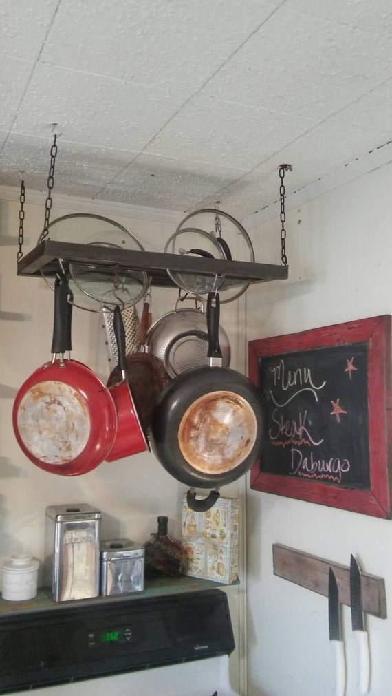 Reclaimed Metal Pot Rack Rebar Pan Rack by ReclaimedPalletTrend