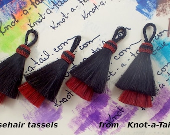 Horsehair tassel THICK Double layer Natural horse hair color black over RED horse hair colors 4 inches horsehair tassels