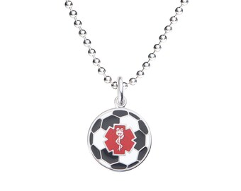 Dr. Soccer Jr. 316L 1" Medical Alert ID Pendant Neckalce w/ Ball Chain-Free Engraving, Wallet Card, Apps-5787