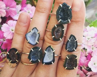 Small Geode Ring Geode Druzy Ring Sterling Silver Ring 14k Gold Ring Small Tabasco Geode Small Geode Ring Mini Geode Ring gifts under 50