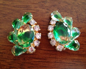 Fabulous Juliana D&E Green Givre and Clear Rhinestone Earrings 0321