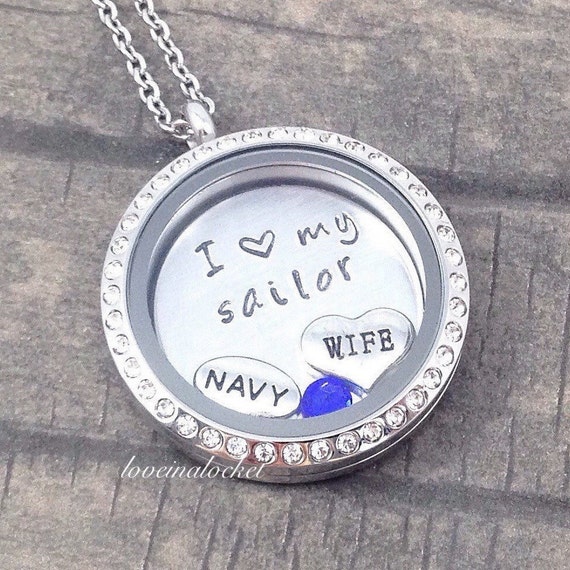 Navy Wife Necklace Navy Wife Locket I Love by JeweledAccentsStudio