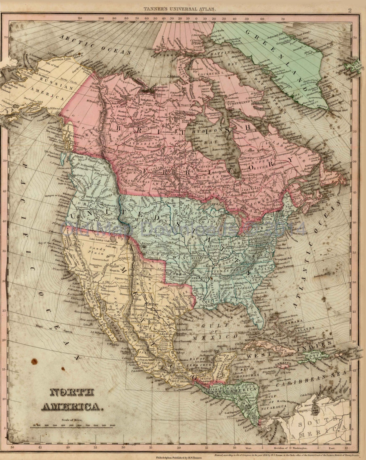 North America Old Map Tanner 1836 JPEG Digital Image Scan