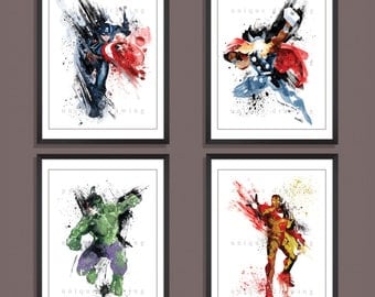 Avengers poster, Avengers print, Superhero poster, Set of 4 prints, Ironman, Iron man, Captain American, Thor, Hulk, Kids Decor print, 3526