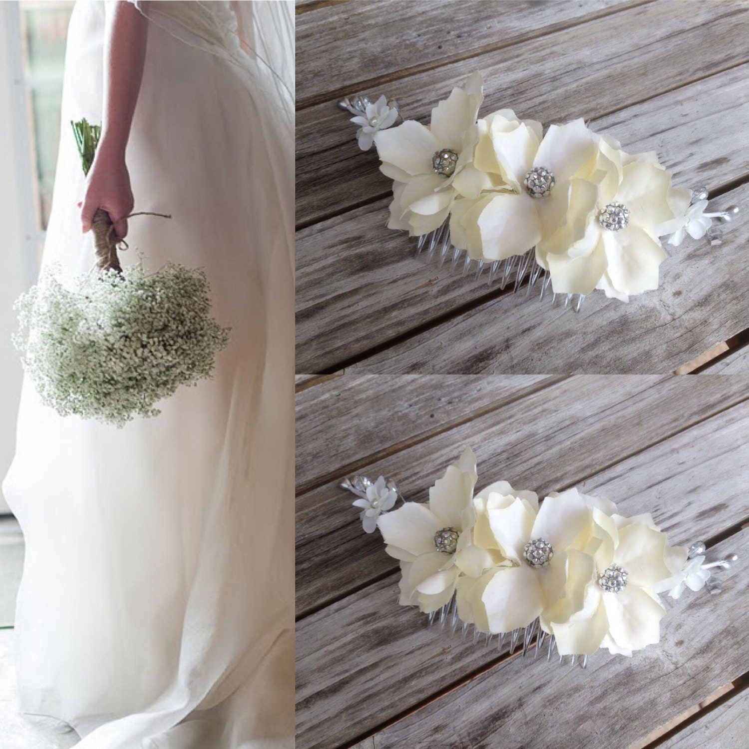 Bridal Flower Comb Bridal Hair Comb Bridal by BellasBloomStudio