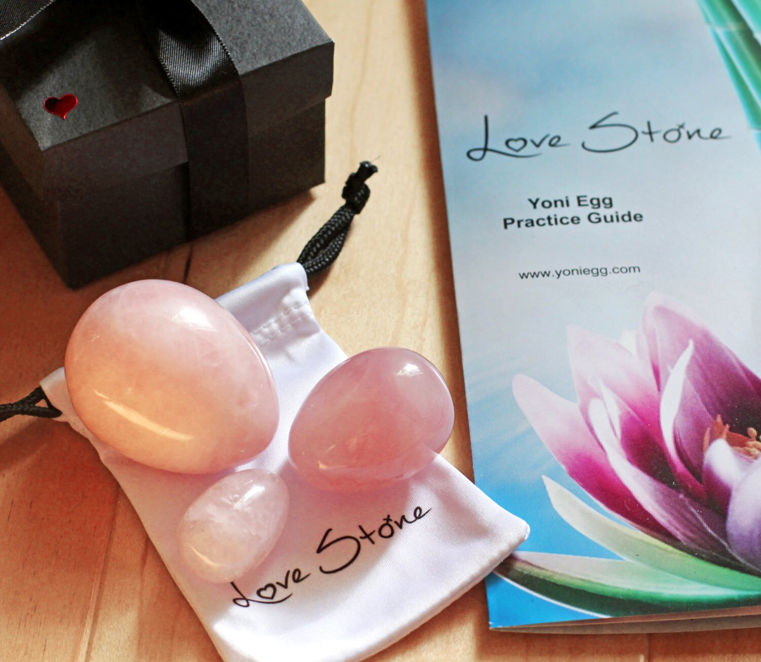 Rose Quartz Yoni Eggs Set of 3 DRILLED Gift Box by
