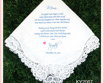 Mother of the Bride Handkerchief-Wedding Hankerchief-PRINTED-CUSTOMIZED-Wedding Hankies-Mother in Law Gift-Mother of the Bride Gift