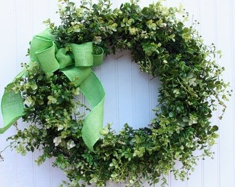 Boxwood Wreath, Farmhouse Decor, Spring Wreath, Summer Wreath, Easter Wreath, Outdoor Wreath, Front Door Wreath, Green Wreath, Wreaths