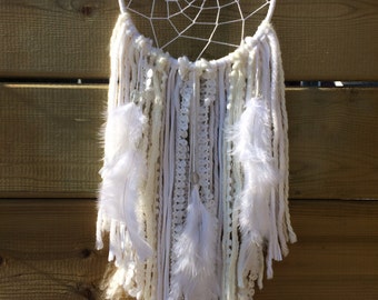 7" White Dreamcatcher, Wall Hanging, Goddess Dreamcatcher, Boho Room Decoration