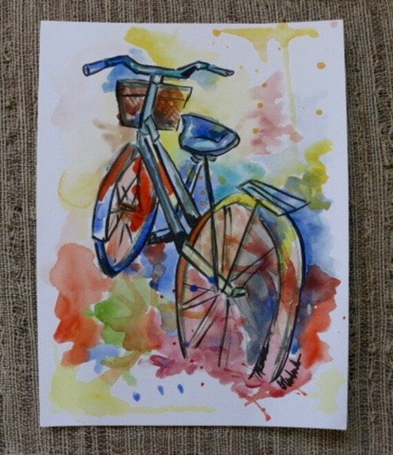 Watercolor Bicycle Colorful Painting by Olivia Rose Art