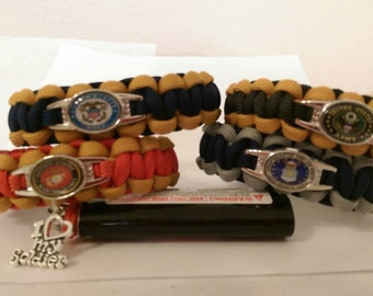 US Military, Air Force, Navy, Army, Marines, Veterans paracord bracelet supports a non profit