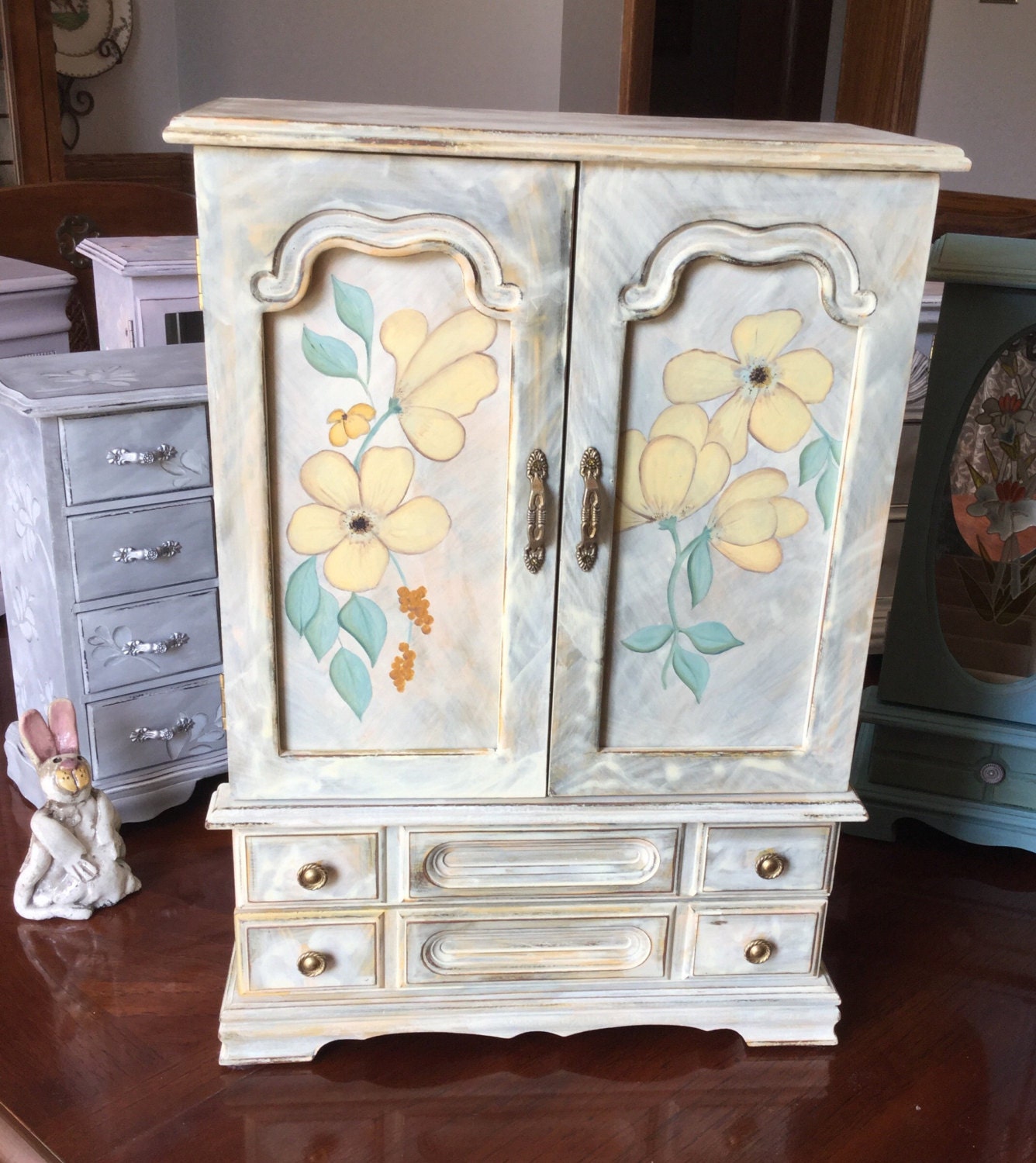 Painted Jewelry Armoire // Vintage Jewelry by ByeByBirdieDesigns