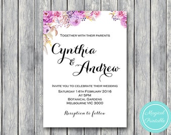 Purple Wedding Invitations, Bridal shower invitation, Printable Wedding, Personalized Invitation, Wedding Invitation WD72 dd WI17