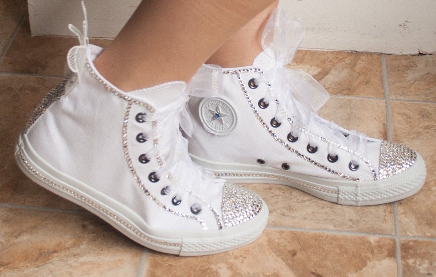 wedding converse High top wedding trainers with crystals