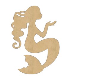 Mermaid Cutout Shape Laser Cut Unfinished Wood Shapes, Craft Shapes, Gift Tags, Ornaments #692 All Sizes