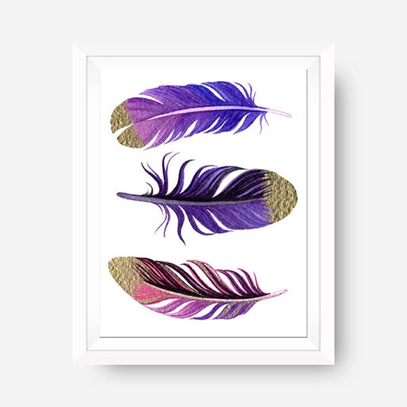 Gold Feather Wall Art Dorm Decor Purple Feather Printable