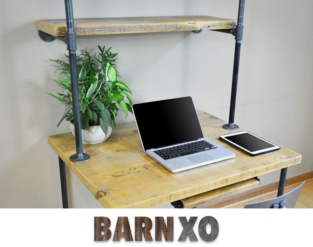 Shelving Pipe Computer Desk Industrial and Modern