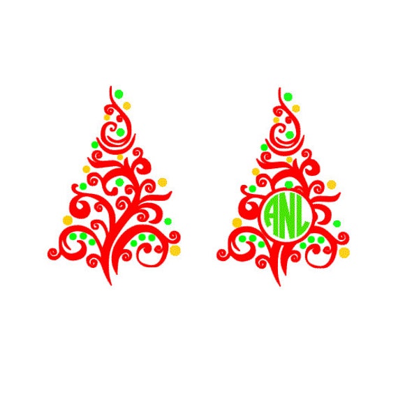 Download Swirly Christmas Tree Monogram SVG DXF AI Eps Pdf Cutting