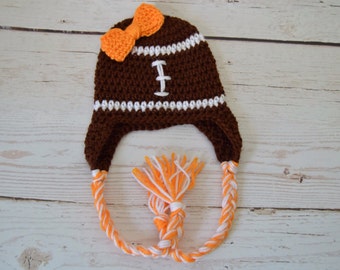 Crochet baby hat, crochet baby girl hat, crochet football hat, football hat, crochet toddler hat, crochet girl hat, bow hat, crochet bow hat