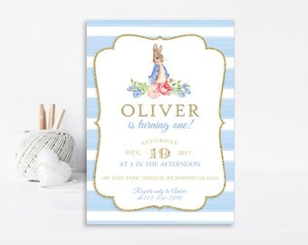 Peter Rabbit Birthday Invitation, Peter Rabbit Invite, Beatrix Potter, Peter Rabbit Party, Printable Invitation, Boy First Birthday, Bunny