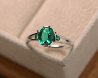 Emerald ring, lab emerald, sterling silver, promise ring, May birthstone ring, engagement ring