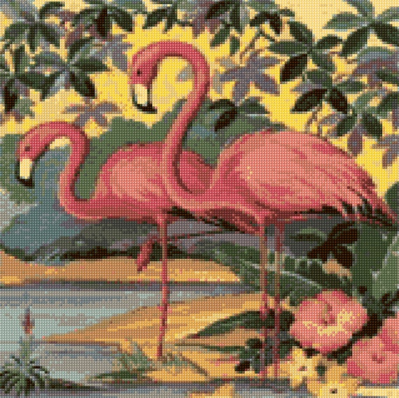 Vintage 1950s Flamingos Cross Stitch pattern PDF EASY chart