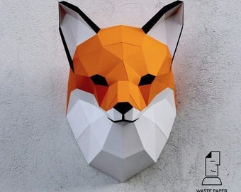 Papercraft fox head - printable digital DIY template