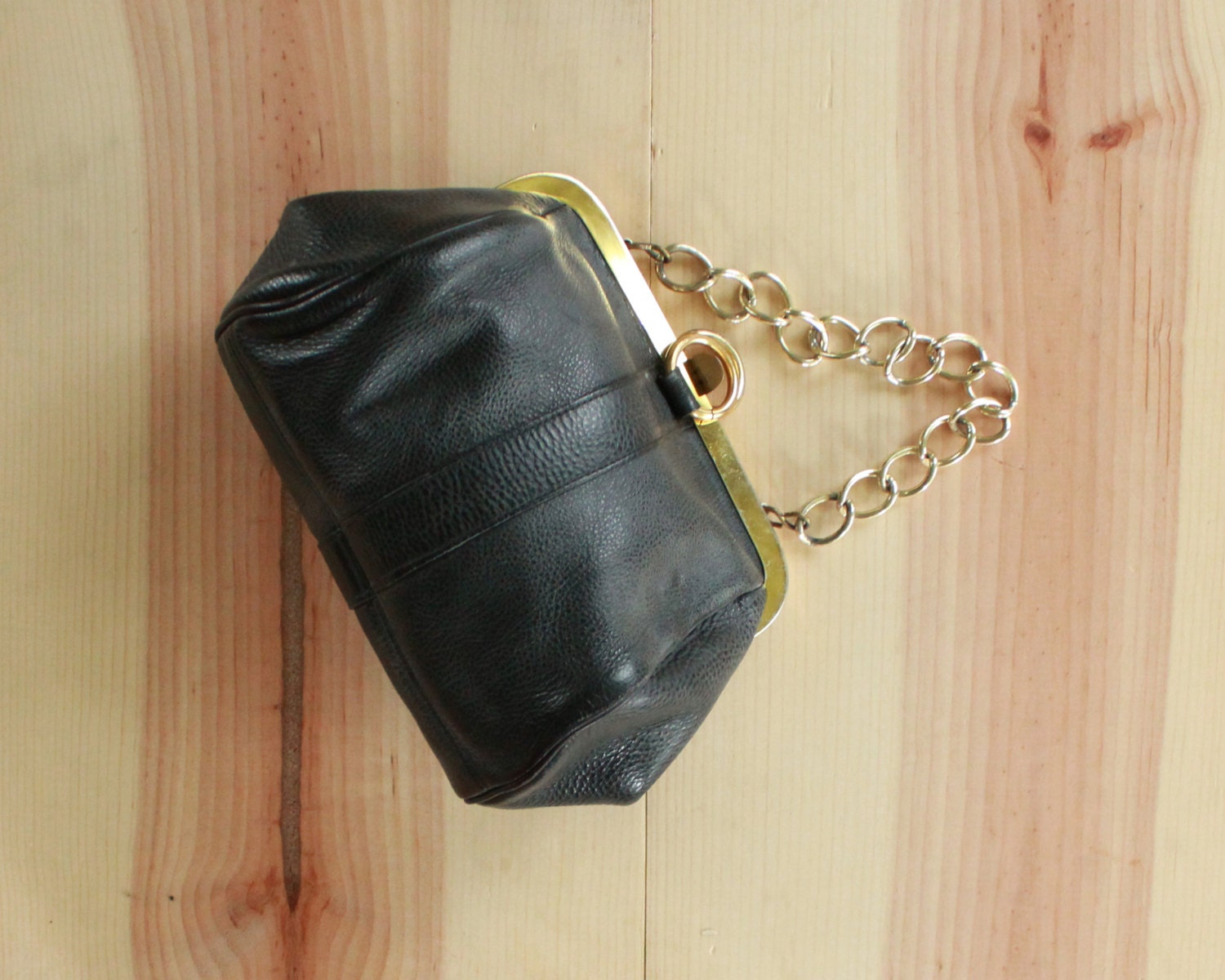 Black Leather Purse with Gold Hardware by Roger Van S