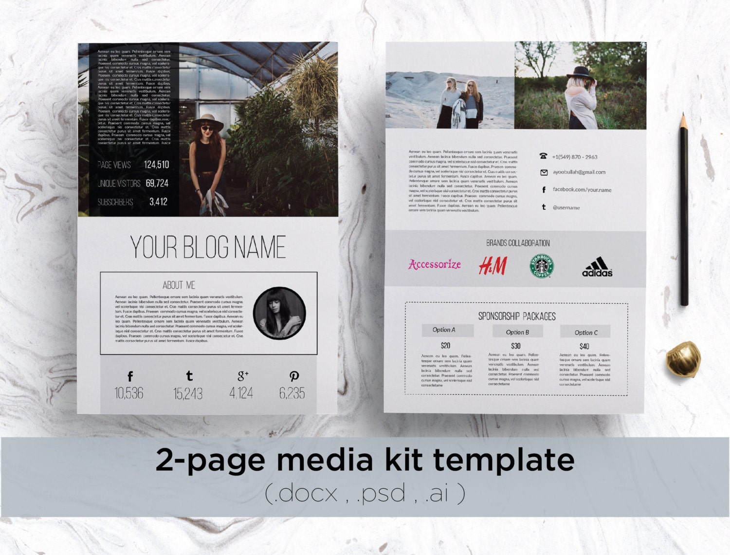 Modern media kit / creative 2page media kit template / clean