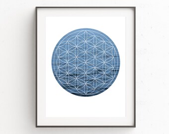 Flower of Life Wall Print, Flower of Life Artwork, Sea Photography, Sea Print, Ocean Decor, Ocean Print, Blue Art, Flower of Life, Wall Art