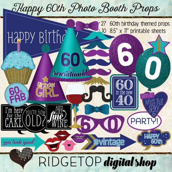 Photo Booth Props HAPPY 60TH BIRTHDAY printable sheets