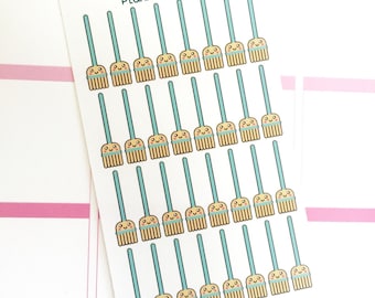 Kawaii Broom Stick Sweeping Chores Planner Stickers!