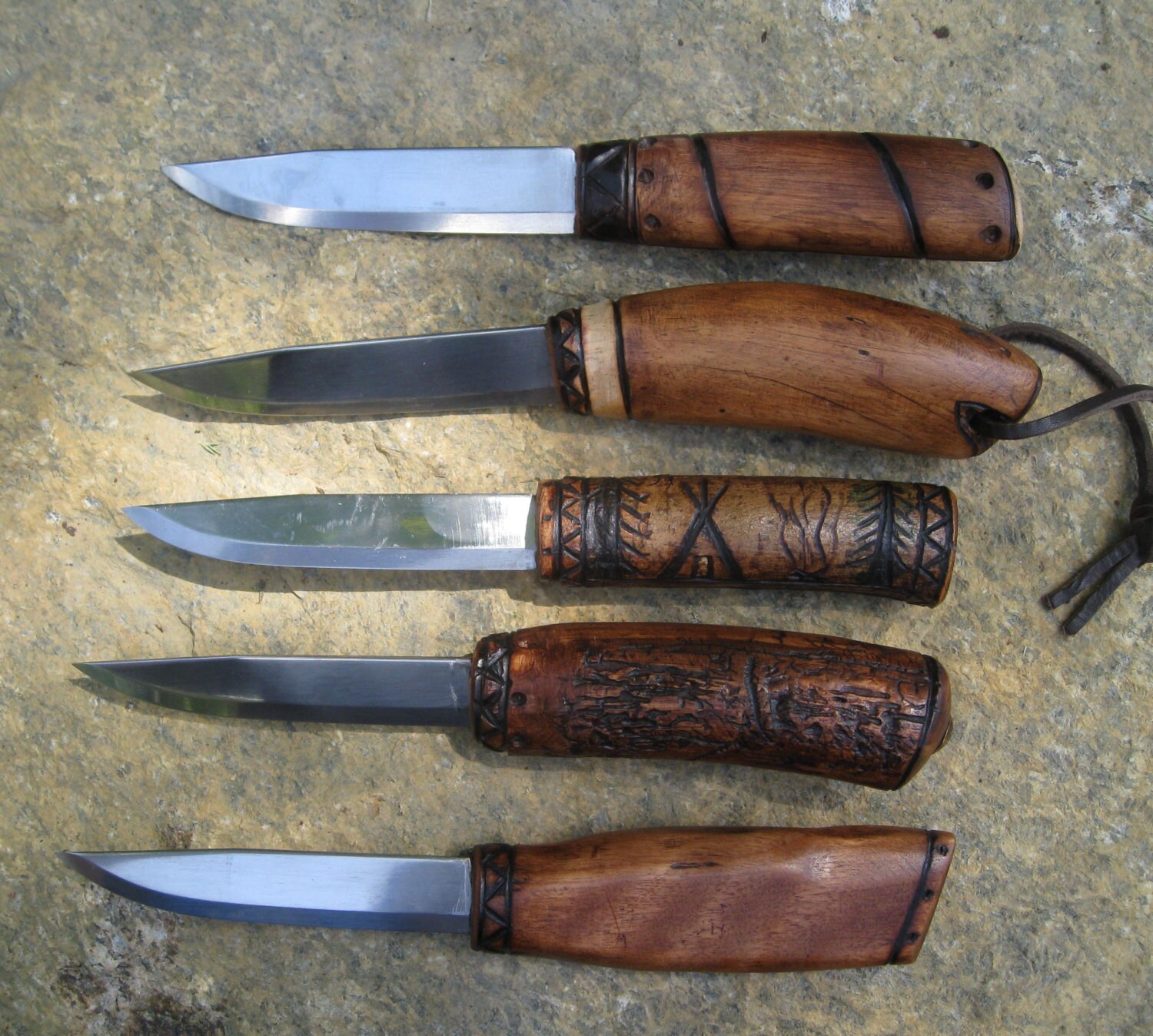 5 Custom made Bushcraft Knives made from Mora blade Creation