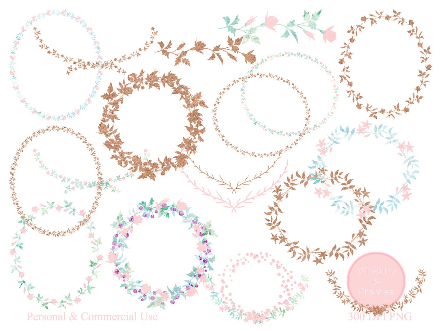 WATERCOLOR FLORAL WEDDING Clipart Commercial Use Clip Art ... (1500 x 1125 Pixel)