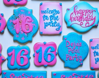 One Dozen Sweet 16 Decorated Sugar Cookies - Sugar Cookies Sweet Sixteen -
