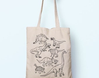DInosaurs T-Rex Velociraptor Illustration Cotton Shopper Tote Canvas Bag Shopping Gym Books Tumblr Funny Joke Boy Girl Sack Cotton Gift