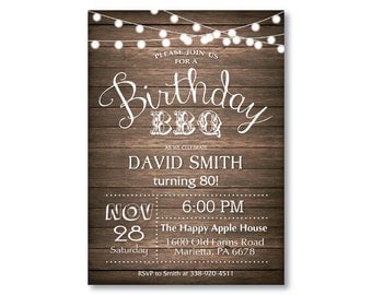 Birthday BBQ Invitation. 80th Birthday Invitation. 30th 40th 50th 60th 70th 90th Any Age. Adult Birthday. Rustic Wood. Printable Digital.