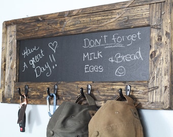 Rustic Chalkboard Key Holder, Hat Rack, Entry Decor, Rustic Chalkboard, Grocery List, Rustic Decor,