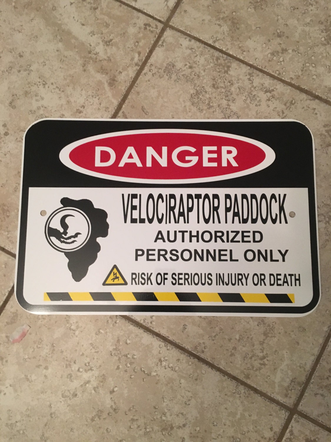 Jurassic Park Velociraptor Paddock Sign 18 X 12 