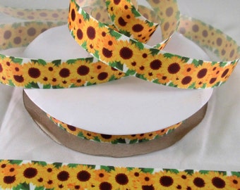 7/8" Cute Grosgrain Ribbon By The Yard, Belt Ribbon, Sunflower Grosgrain, Key Fob Ribbon, Craft Supplies, Lanyard Ribbon, Party Decor Ribbon