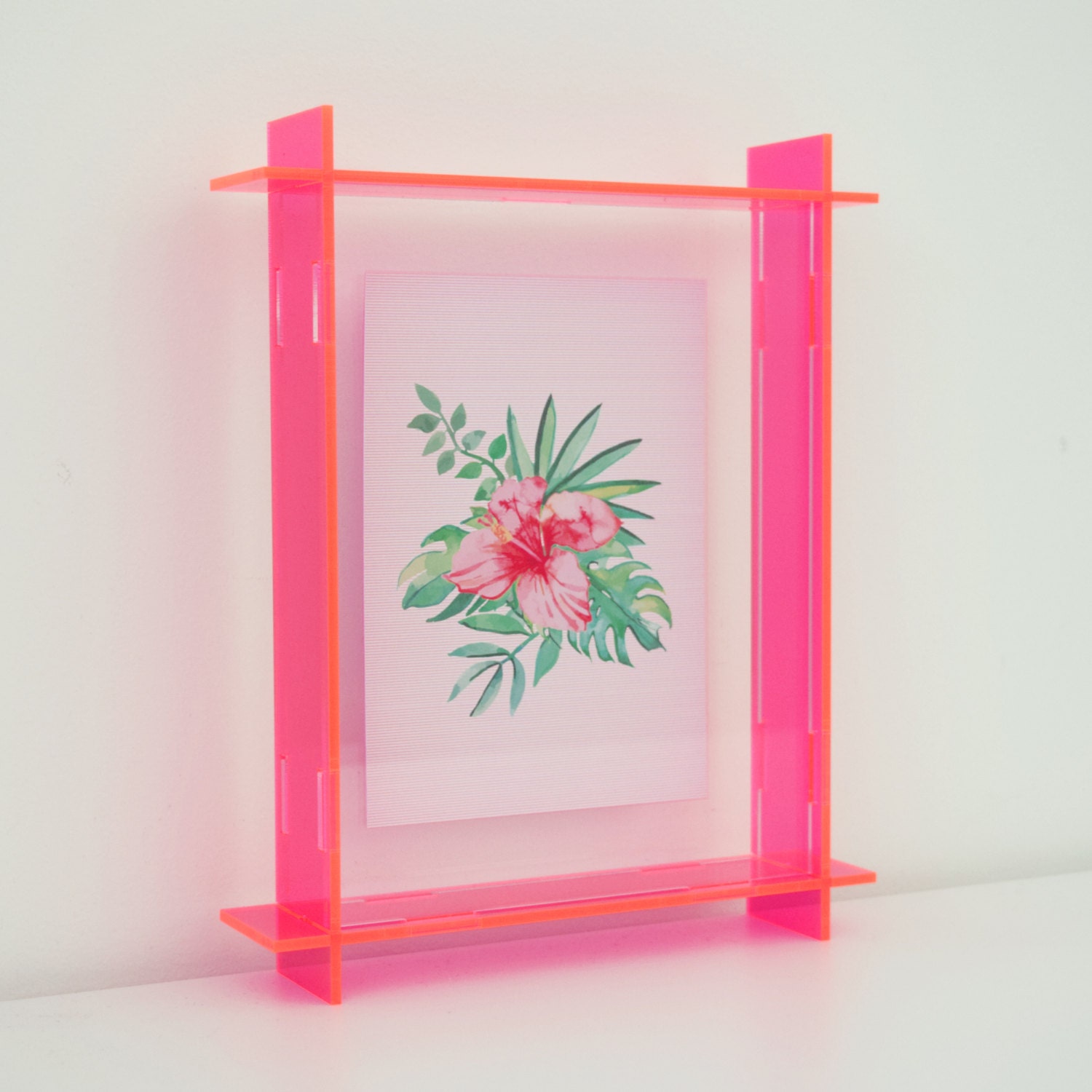 small acrylic box frame neon pink A6 perspex by leckystudio