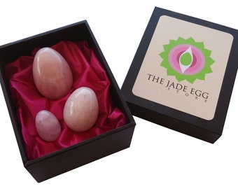 Rose Quartz Yoni Eggs for Women Kegel Exercises Set of 3 Predrilled with Instruction Guide